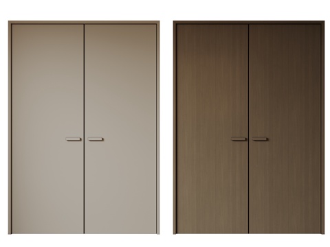  现代极简双开门 中古平开门 入户门 防盗门 通顶对开门 别墅3d模型 