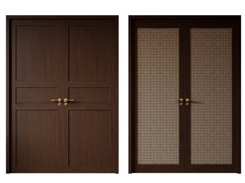  新中式侘寂双开门 中古平开门 入户门 防盗门 通顶对开门 别3d模型 