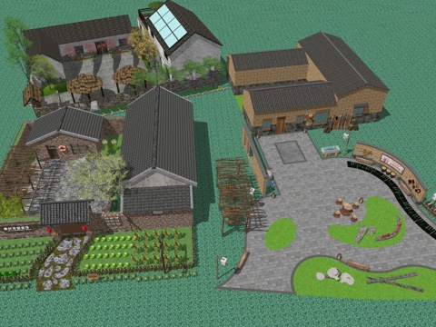 新中式乡村民宿民房建筑su模型