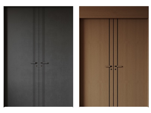  现代极简双开门 中古平开门 入户门 防盗门 通顶对开门 别墅3d模型 
