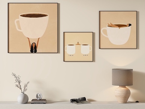  现代，简约，抽象，奶油风，组合，装饰画3d模型 