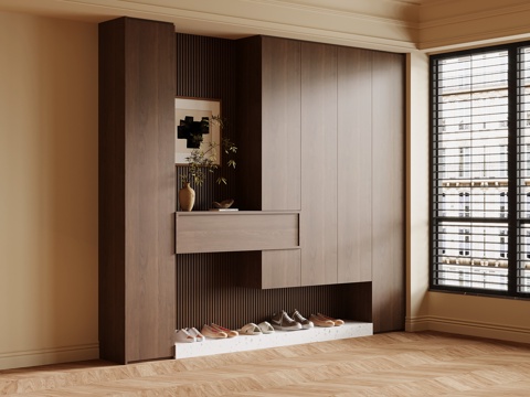  中古风鞋柜 入户鞋柜3d模型 