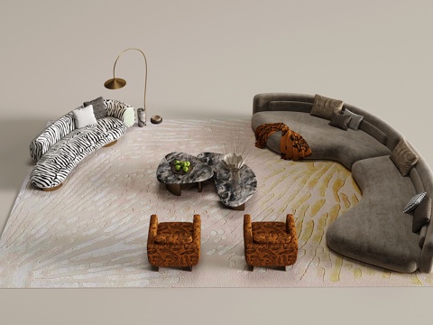  现代沙发茶几组合su模型 