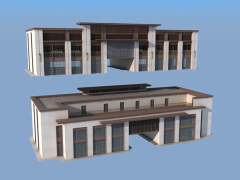  新中式入口大门3d模型 