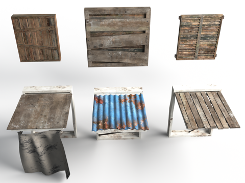  贫民窟窗户 贫民窟雨棚 雨棚钢架 木板窗  废弃窗户3d模型 