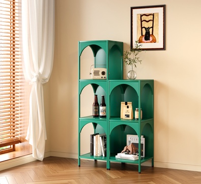  奶油风置物架 现代收纳架 展示柜 陈列架 落地书架3d模型 