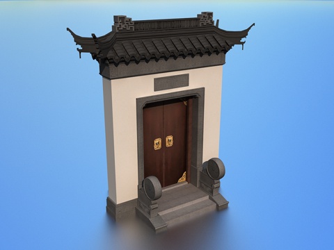  中式小院入户门3d模型 