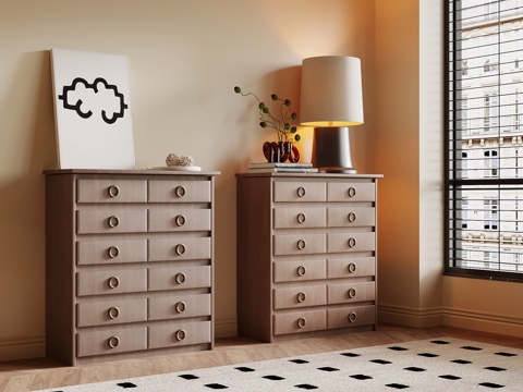  现代中古风斗柜 边柜su模型 