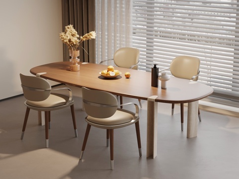  侘寂中古风餐桌椅3d模型 