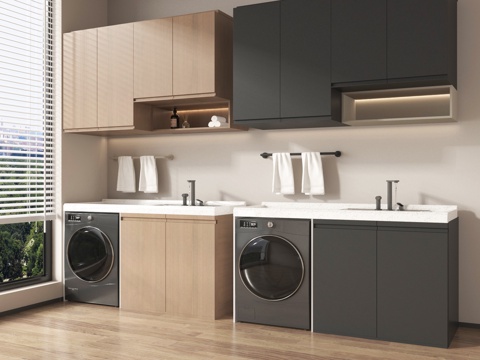  现代洗衣机柜 阳台柜 洗衣机3d模型 