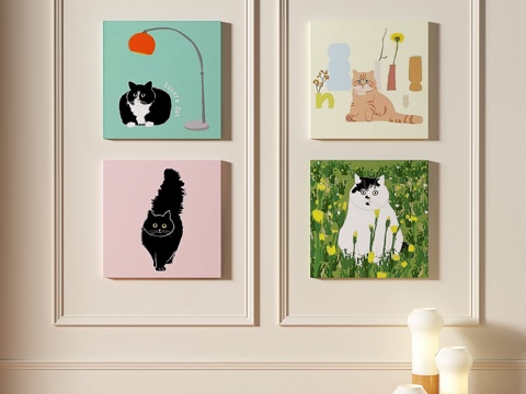  现代，奶油风，简约，组合，装饰画3d模型 