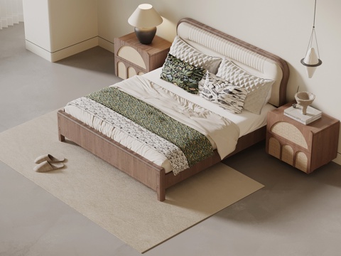  中古风双人床3d模型 