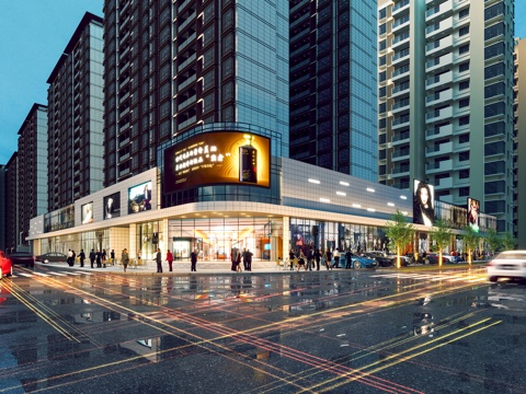  现场商场 商业街 夜景商场外立面3d模型 