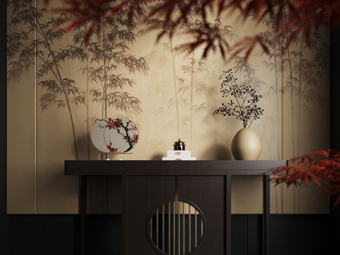 新中式玄关 端景台su模型