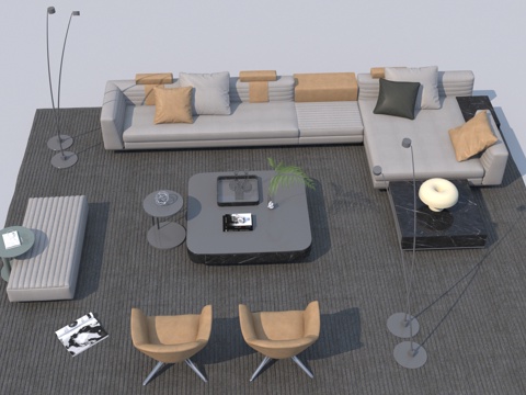  现代沙发茶几组合3d模型 