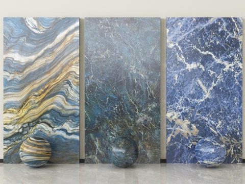  现代石材 蓝色大理石 岩板 护墙板 背景墙su模型 