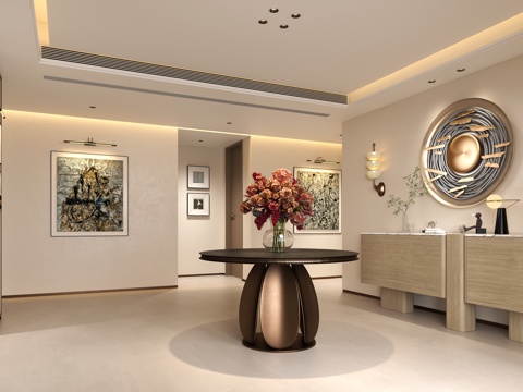  现代装饰矮柜壁灯 玄关门厅装饰柜 入户端景墙饰挂件 现代装饰3d模型 