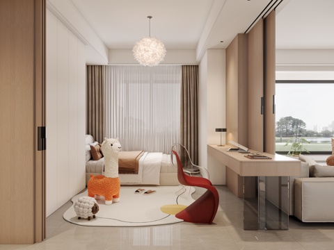  现代奶油书房3d模型 