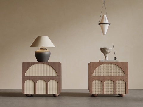 中古风床头柜 边柜 矮柜su模型