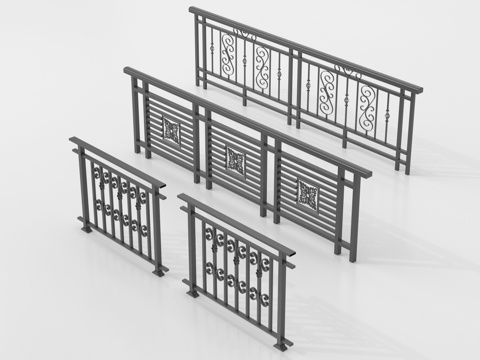  欧式铁艺栏杆 护栏 围栏 防护栏 栏杆su模型 