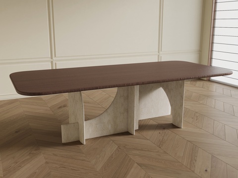 侘寂中古餐桌su模型