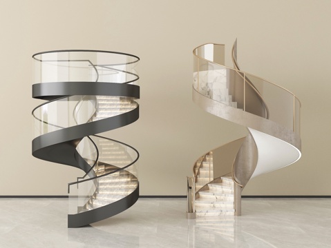  现代旋转楼梯 玻璃扶手楼梯3d模型 