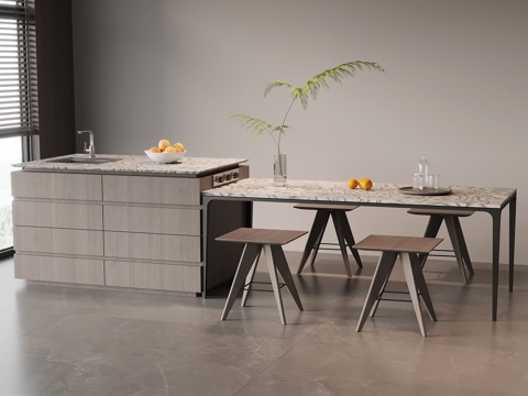  现代意式餐桌椅 岛台餐桌椅3d模型 