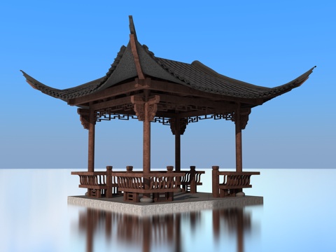  中式古建亭子3d模型 