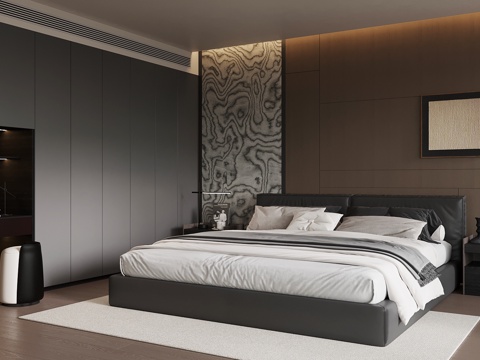 现代意式卧室 背景墙 衣柜 梳妆台su模型