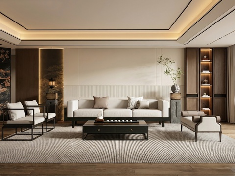  新中式客厅沙发组合3d模型 