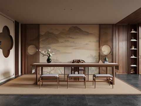  现代茶室 茶桌椅3d模型 