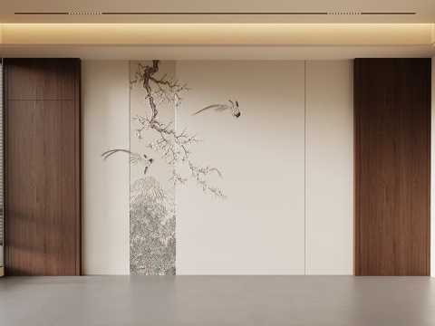 新中式背景墙su模型