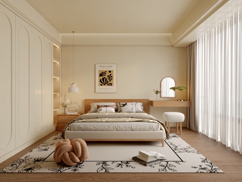  中古奶油风卧室3d模型 