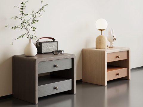  现代意式床头柜 奶油风床头柜3d模型 