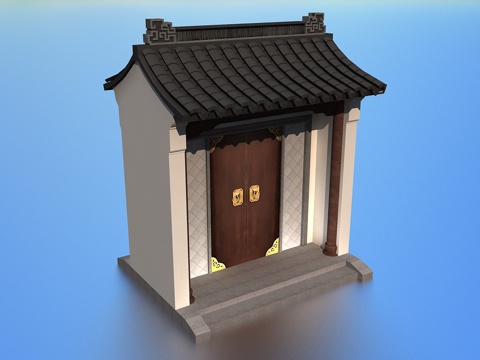  中式小院入户门3d模型 