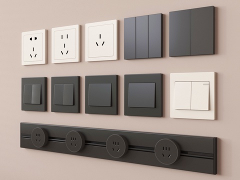  现代开关插座 轨道插座3d模型 