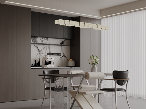  现代意式餐厅 餐桌椅 酒柜su模型 