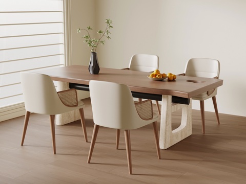  侘寂中古餐桌椅3d模型 