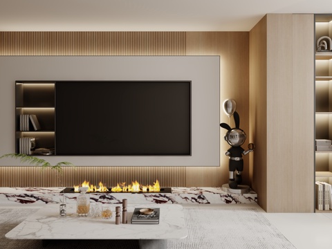  现代电视背景墙3d模型 