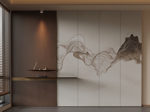 新中式玄关背景墙su模型