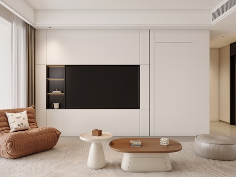  现代奶油电视背景3d模型 