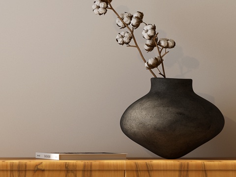  现代中古花艺 棉花 现代中古花瓶  中古风花瓶 宋氏花艺 宋3d模型 