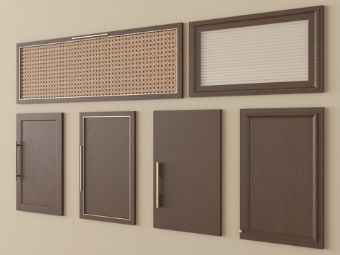 新中式门板 衣柜门 藤编门板su模型