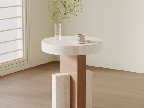  侘寂中古边几 角几圆几 床头柜3d模型 