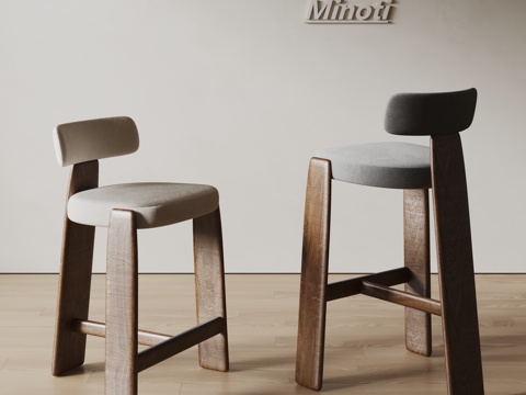  Minotti侘寂风餐椅 吧椅 实木椅子 布艺餐椅3d模型 