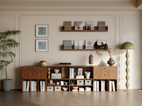  盆栽，绿植，置物架，书架，装饰画，落地灯3d模型 