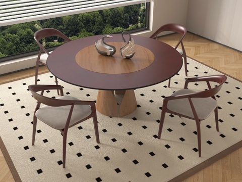  复古圆形实木餐桌椅3d模型 