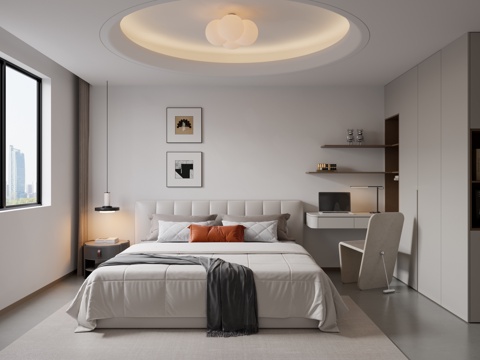 现代黑白灰卧室儿童房su模型