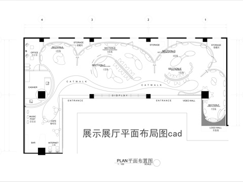 产品展示厅平面图cad施工图
