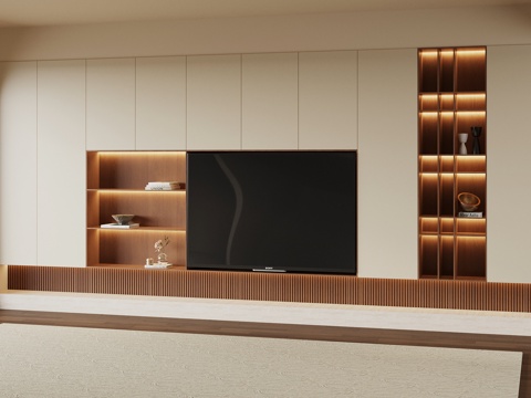 中古风电视背景墙 电视柜 组合柜su模型